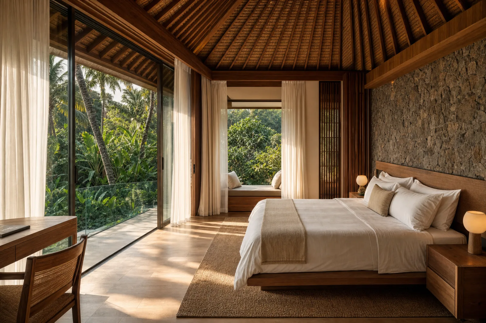 AMANI villa in this location — bedroom overlooking the rice fields